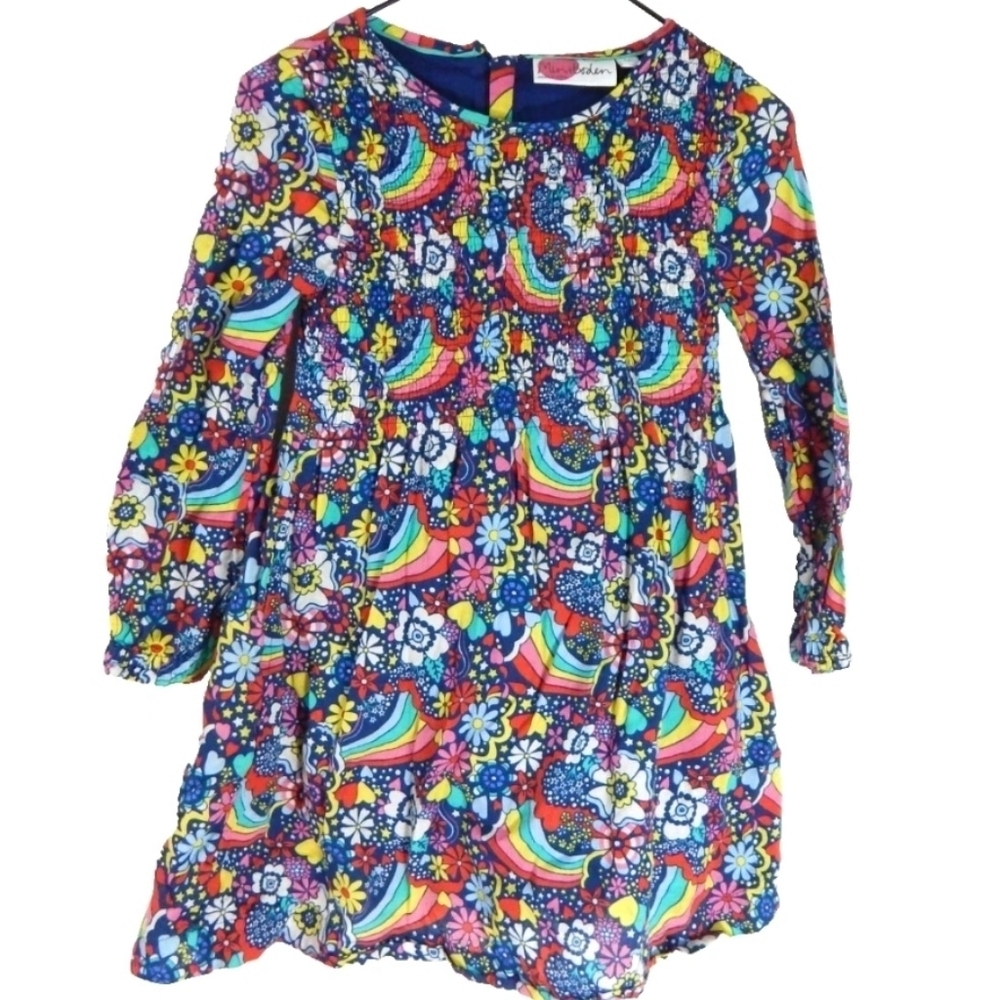 Mini Boden Floral Rainbow Long Sleeve Dress